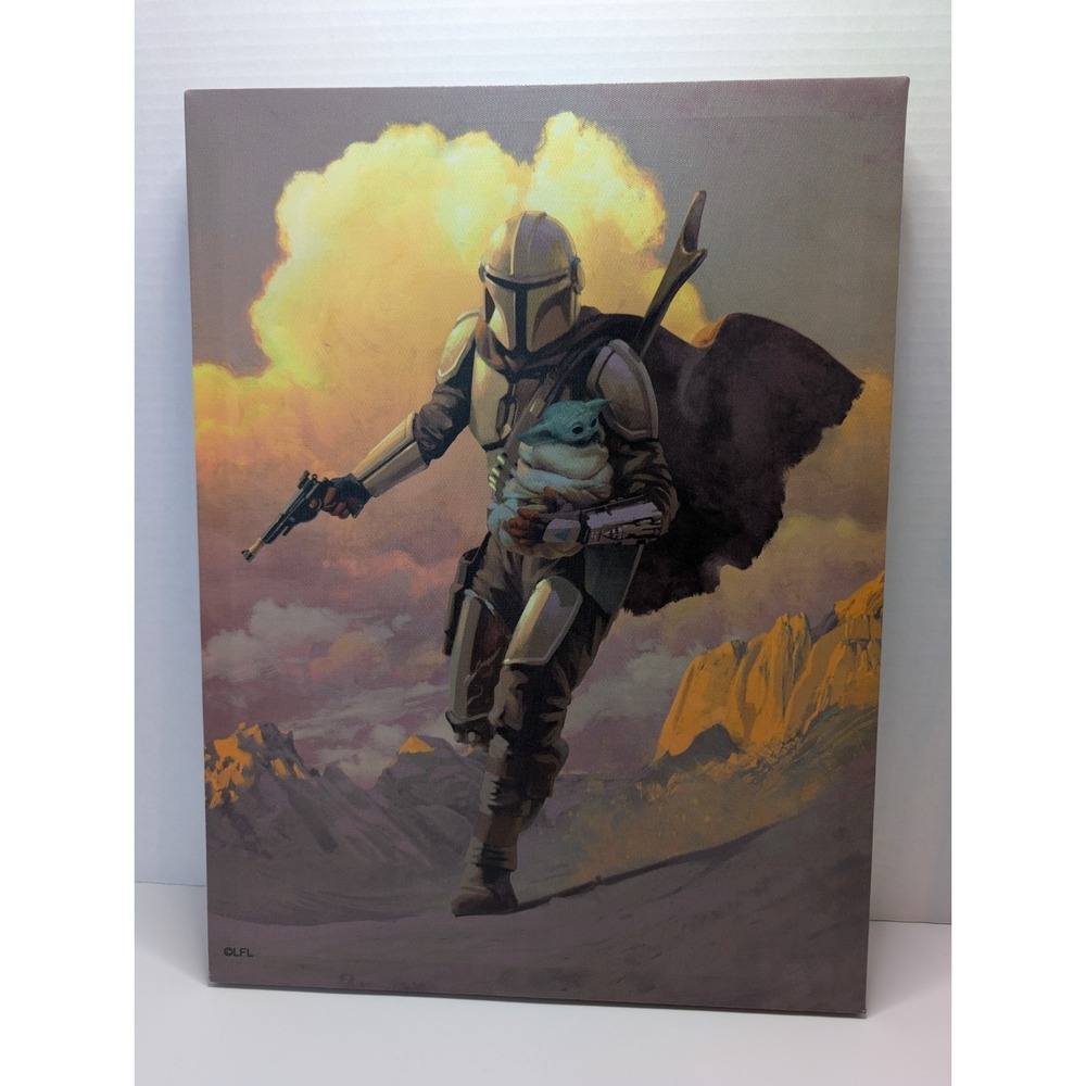 "Mandalorian Escape" Baby Yoda Star Wars Canvas Art Print 16"x12" Ready‎ To Hang